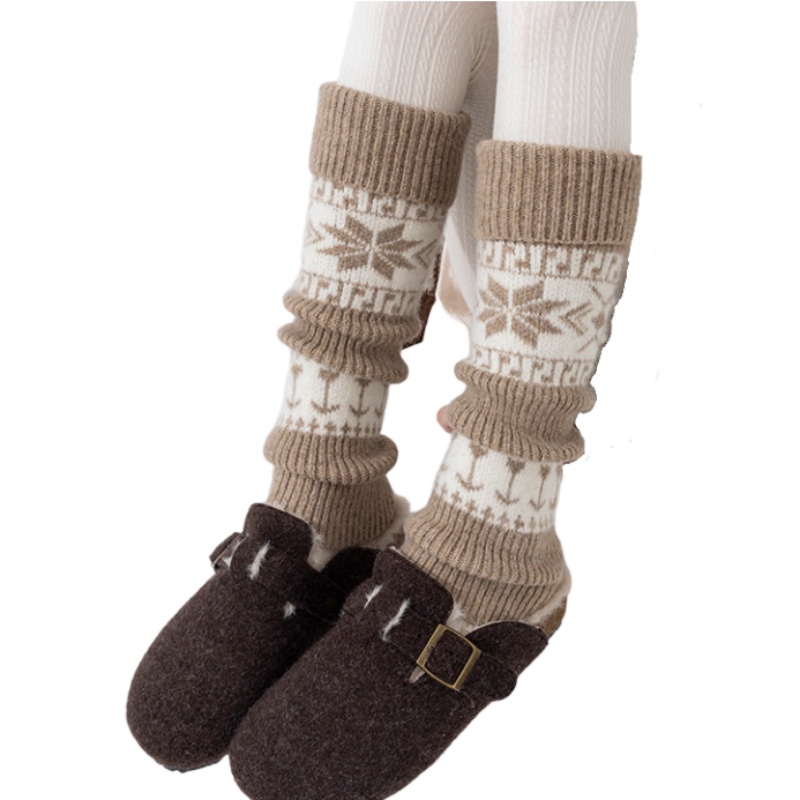 Womens Nordic Fair Isle Knit Leg Warmers Thicken Warm Knitted Foot Cover
